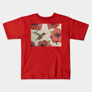 Allen's hummingbird drinking nectar from the hibiscus flowers Kids T-Shirt